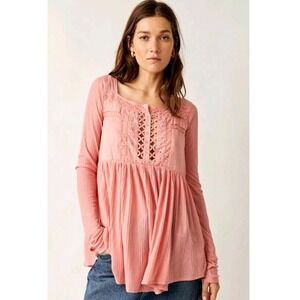 Free People Pretty Please Rosetta Babydoll Top Pink Womens Medium Boho  Fairy
